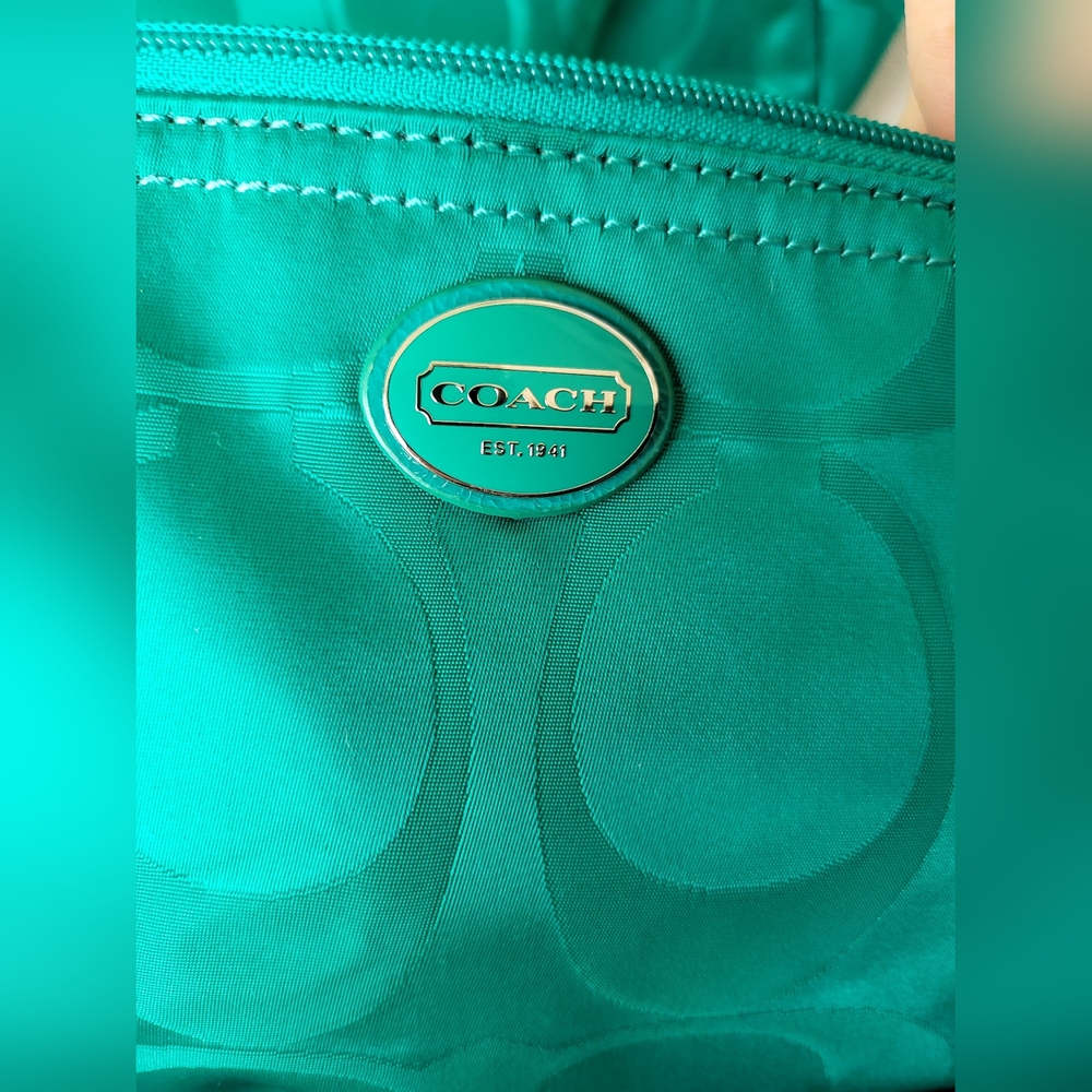 Coach Teal Signature Nylon Tote with Matching Zip Pouch - Picture 4 of 7